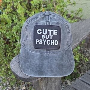 Cute But Psycho Dark Gray Cotton Baseball Cap with Hot Pink Accent